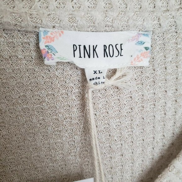 NWT Pink Rose Women's Cardigan V-Neck‎ Waffle Knit Long Sleeves Tie Knot XL - Picture 6 of 14